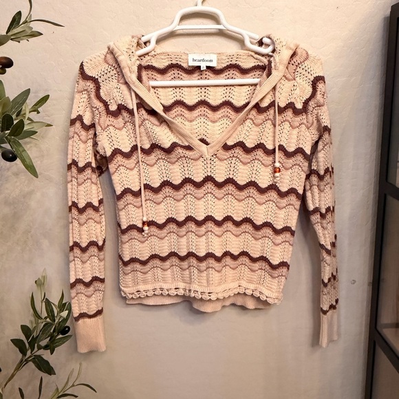 Heartloom Sweaters - Heartloom Blush Knit Hooded Sweater with Brown Waves 100% cotton